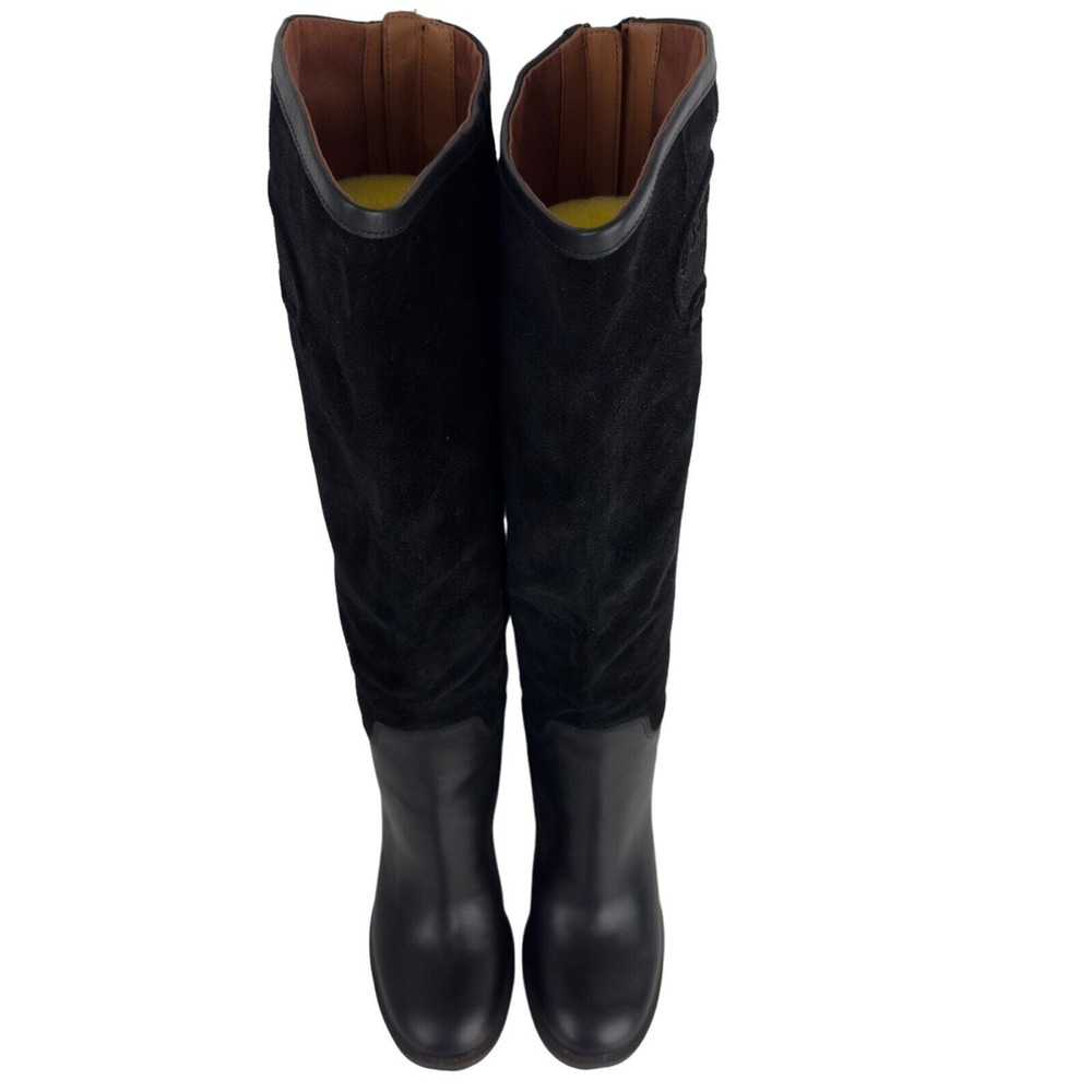 Franco Sarto‎ Nostalgia Tall Boots Black Leather Suede Block Heel Riding 5M - Picture 3 of 16